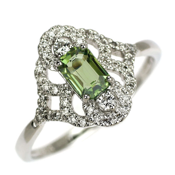 Pt900 グリーン サファイア ダイヤモンド リング 0.69ct D0.26ct