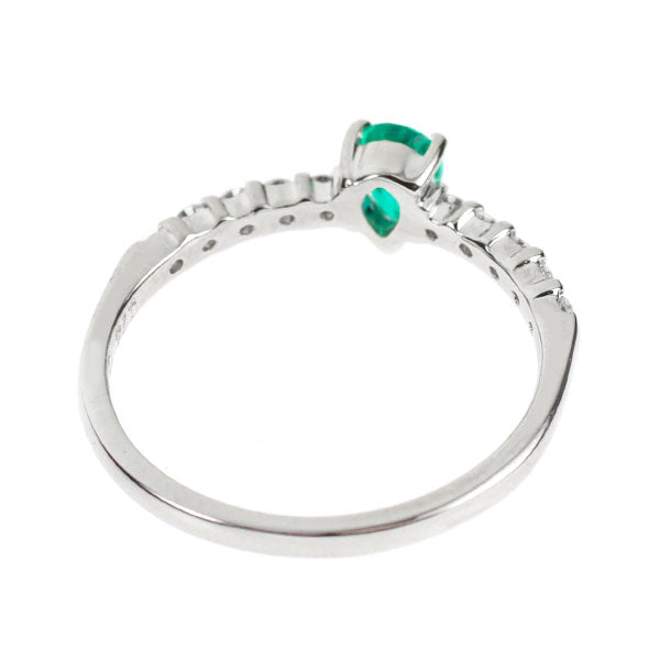 Pt900 ペアシェイプ エメラルド ダイヤモンド リング 0.24ct D0.23ct