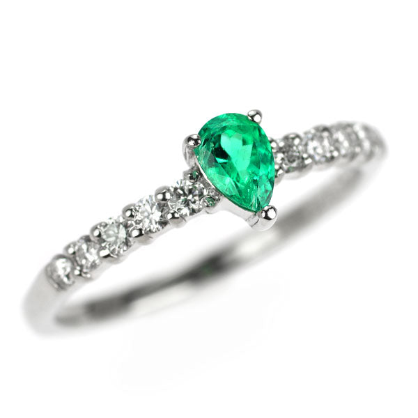 Pt900 ペアシェイプ エメラルド ダイヤモンド リング 0.24ct D0.23ct