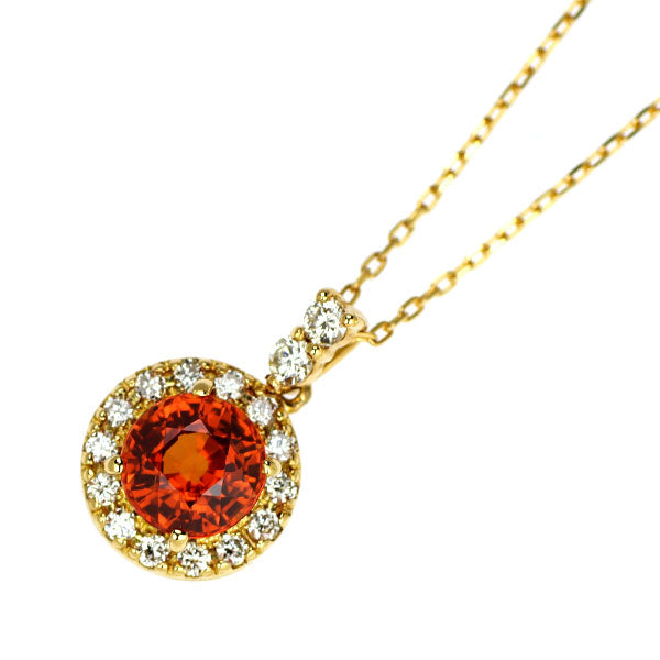 K18YG スペサルティンガーネット ダイヤモンド ペンダントネックレス 0.76ct D0.13ct