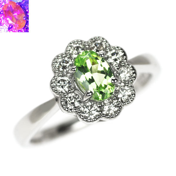 Pt900 グロッシュラーライト/ミントガーネット ダイヤモンド リング 0.60ct D0.32ct