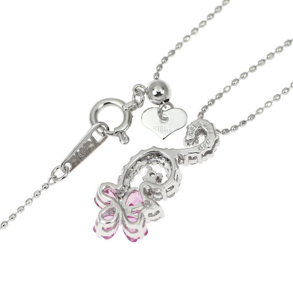 K18WG ピンクサファイア ダイヤモンド ペンダントネックレス 0.50ct D0.24ct フラワー