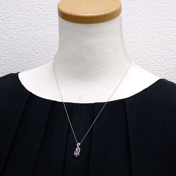 K18WG ピンクサファイア ダイヤモンド ペンダントネックレス 0.50ct D0.24ct フラワー