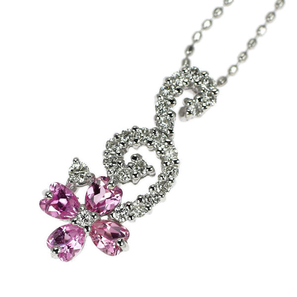 K18WG ピンクサファイア ダイヤモンド ペンダントネックレス 0.50ct D0.24ct フラワー