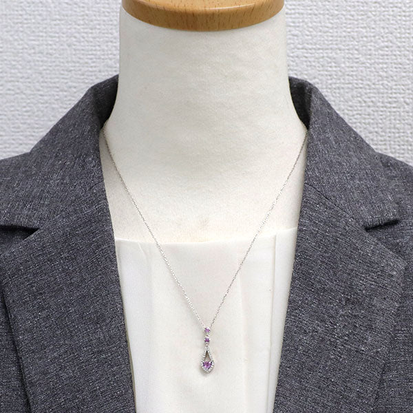 K18WG 通常加熱ピンクサファイア ダイヤモンド ペンダントネックレス 0.43ct D0.11ct