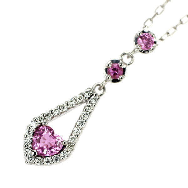 K18WG 通常加熱ピンクサファイア ダイヤモンド ペンダントネックレス 0.43ct D0.11ct