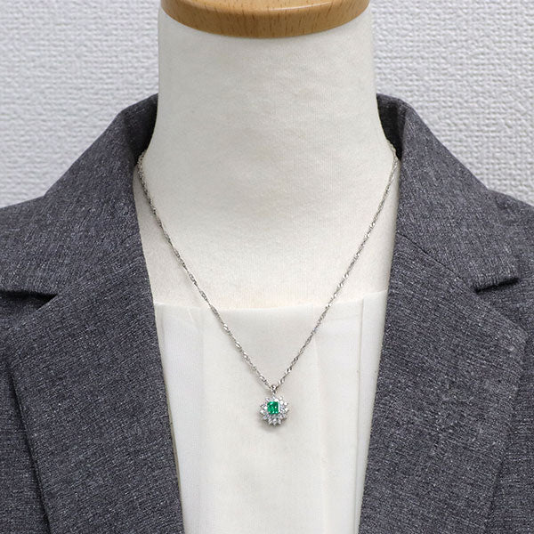 Pt900/ Pt850 エメラルド ダイヤモンド ペンダントネックレス 0.67ct D0.61ct