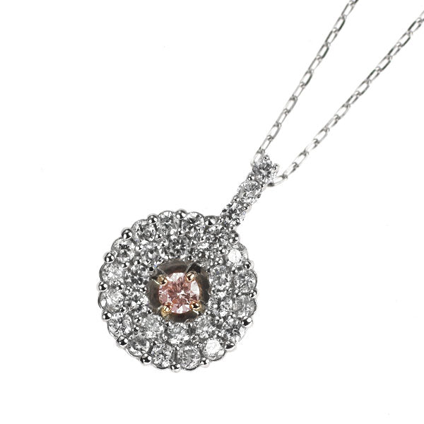 K18PG/Pt950/ Pt850 天然ピンク /カラーレス ダイヤモンド ペンダントネックレス 0.02ct D0.18ct 希少