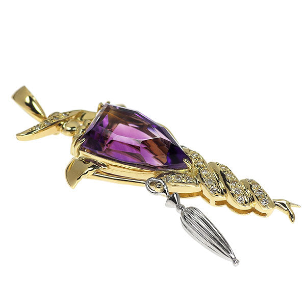 竹本出海/IZUMI MODE K18/Pt900 アメジスト ダイヤモンド ペンダントトップ 8.56ct D0.16ct