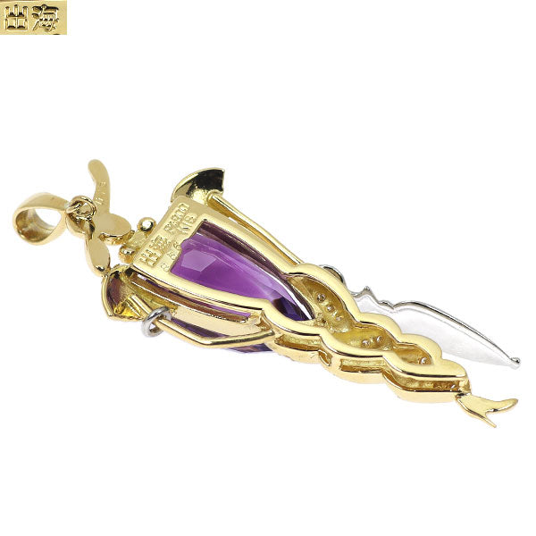竹本出海/IZUMI MODE K18/Pt900 アメジスト ダイヤモンド ペンダントトップ 8.56ct D0.16ct