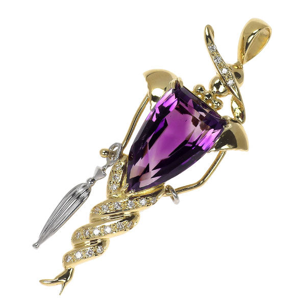 竹本出海/IZUMI MODE K18/Pt900 アメジスト ダイヤモンド ペンダントトップ 8.56ct D0.16ct