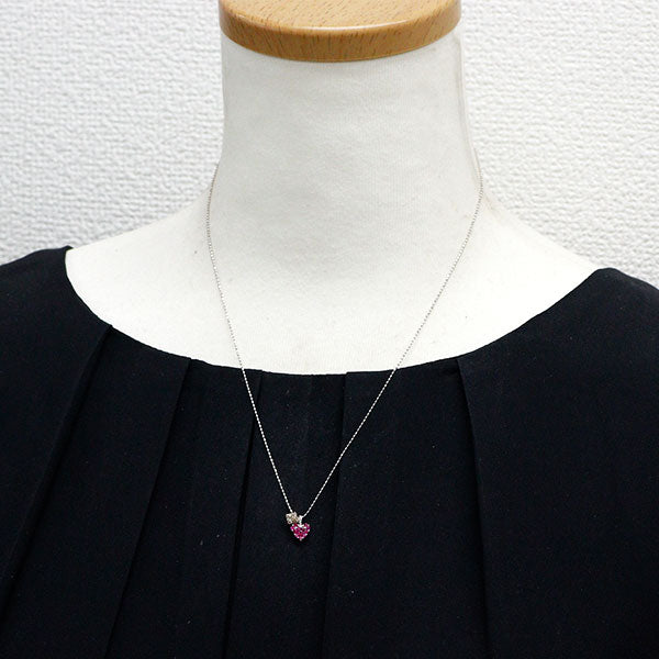 K18WG ルビー ダイヤモンド ペンダントネックレス 0.17ct D0.33ct ハート