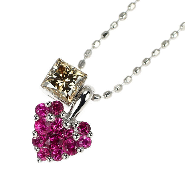 K18WG ルビー ダイヤモンド ペンダントネックレス 0.17ct D0.33ct ハート