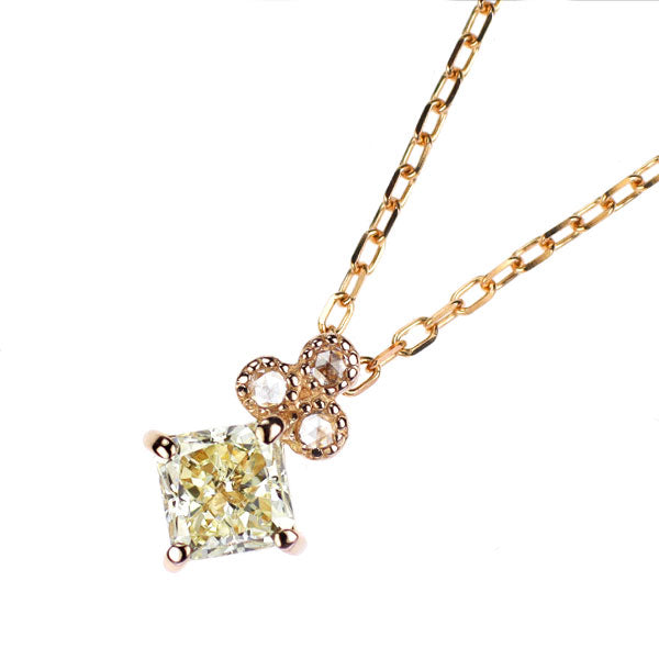 K18PG ラディアントカット ダイヤモンド ペンダントネックレス 0.486ct D0.02ct