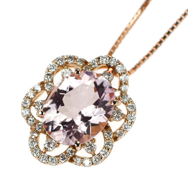 K18PG モルガナイト ダイヤモンド ペンダントネックレス 2.38ct D0.83ct