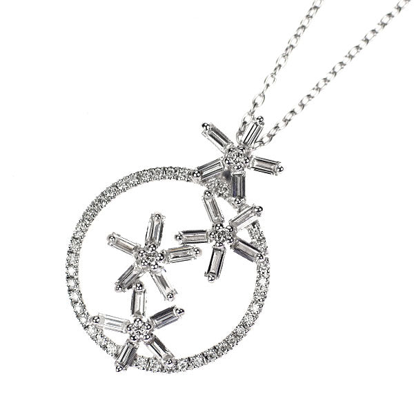 K18WG ダイヤモンド ペンダントネックレス 0.74ct フラワー