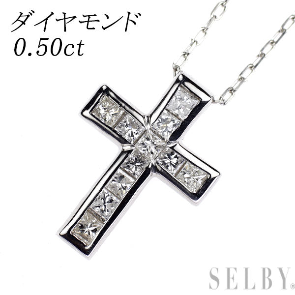 Pt900/ Pt850 ダイヤモンド ペンダントネックレス 0.50ct クロス