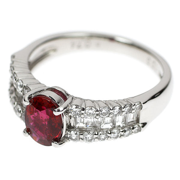 Pt900 非加熱ピジョンブラッドルビー ダイヤモンド リング 1.03ct D0.74ct