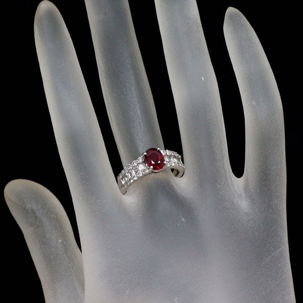 Pt900 非加熱ピジョンブラッドルビー ダイヤモンド リング 1.03ct D0.74ct