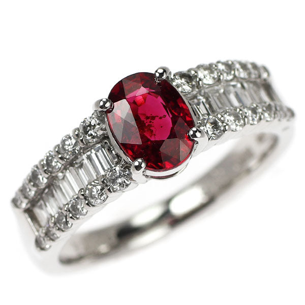 Pt900 非加熱ピジョンブラッドルビー ダイヤモンド リング 1.03ct D0.74ct