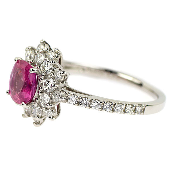 Pt900 非加熱ピンクサファイア ダイヤモンド リング 1.14ct D0.89ct