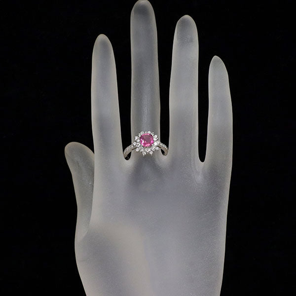 Pt900 非加熱ピンクサファイア ダイヤモンド リング 1.14ct D0.89ct