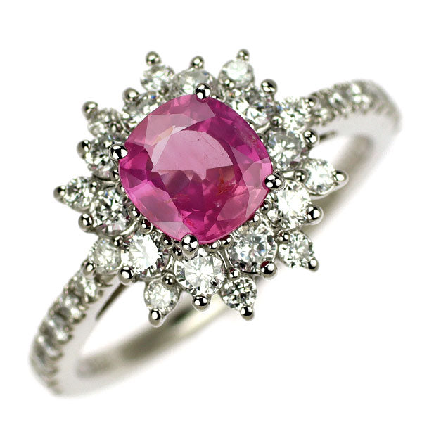 Pt900 非加熱ピンクサファイア ダイヤモンド リング 1.14ct D0.89ct