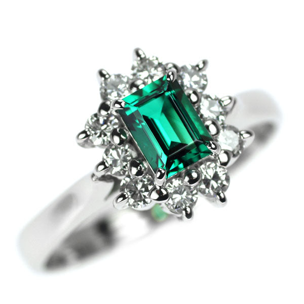 クレサンベール Pt900 再結晶エメラルド ダイヤモンド リング 0.47ct D0.40ct