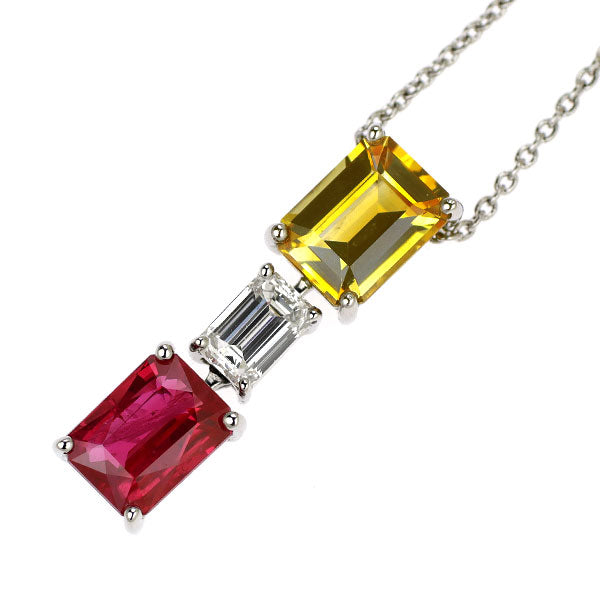 Pt900/ Pt850 ルビー イエローサファイア ダイヤ ペンダントネックレス 1.05ct YS1.006ct D0.308ct
