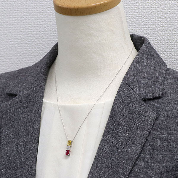 Pt900/ Pt850 ルビー イエローサファイア ダイヤ ペンダントネックレス 1.05ct YS1.006ct D0.308ct