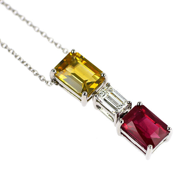 Pt900/ Pt850 ルビー イエローサファイア ダイヤ ペンダントネックレス 1.05ct YS1.006ct D0.308ct