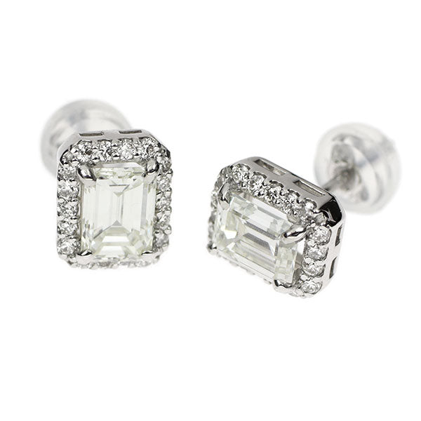 新品 Pt950/ Pt900 エメラルドカット ダイヤモンド ピアス 1.218ct J/L VS1/VS2 D0.24ct【エスコレ】