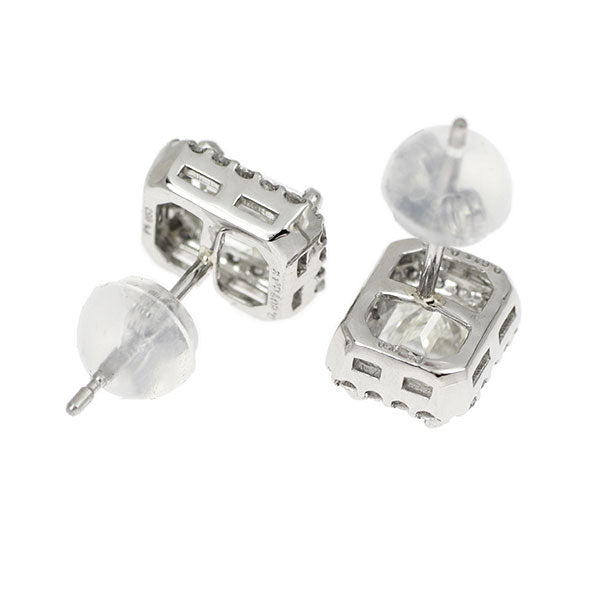 新品 Pt950/ Pt900 エメラルドカット ダイヤモンド ピアス 1.218ct J/L VS1/VS2 D0.24ct【エスコレ】