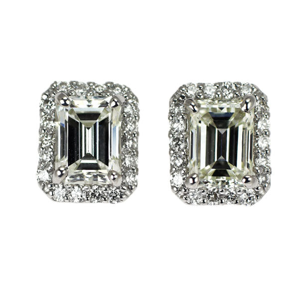 新品 Pt950/ Pt900 エメラルドカット ダイヤモンド ピアス 1.218ct J/L VS1/VS2 D0.24ct【エスコレ】