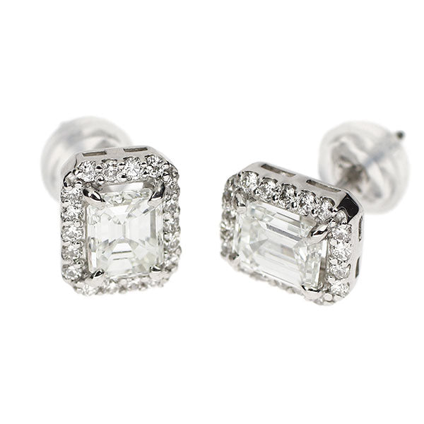 新品 Pt950/ Pt900 エメラルドカット ダイヤモンド ピアス 1.073ct I VS1 D0.24ct【エスコレ】