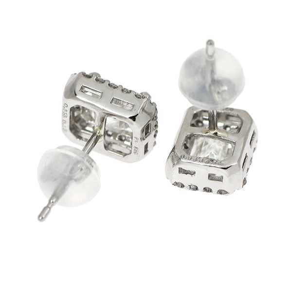 新品 Pt950/ Pt900 エメラルドカット ダイヤモンド ピアス 1.073ct I VS1 D0.24ct【エスコレ】