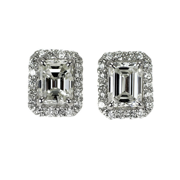 新品 Pt950/ Pt900 エメラルドカット ダイヤモンド ピアス 1.073ct I VS1 D0.24ct【エスコレ】