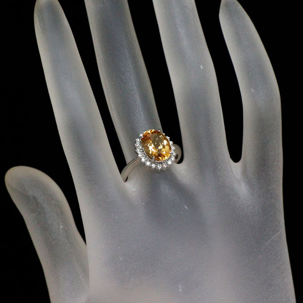 Pt900 インペリアル トパーズ ダイヤモンド リング 3.20ct D0.18ct