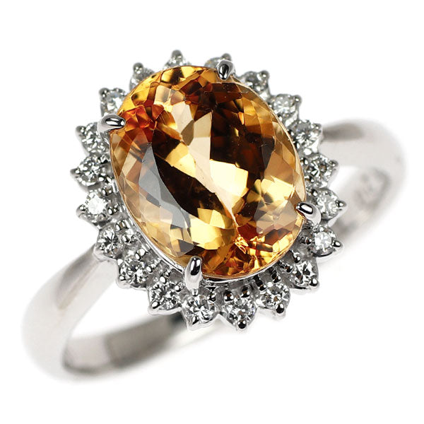 Pt900 インペリアル トパーズ ダイヤモンド リング 3.20ct D0.18ct
