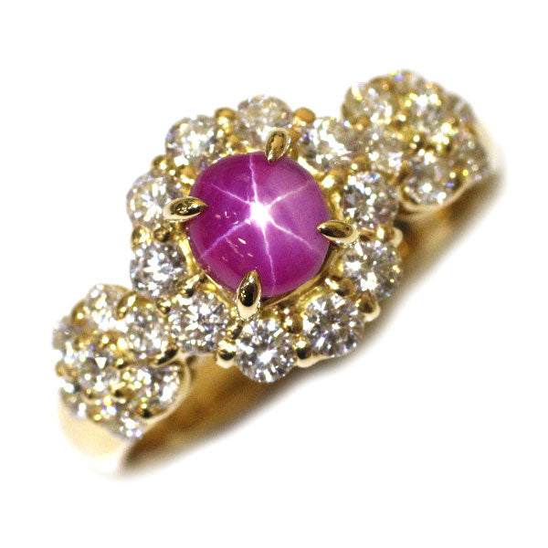 K18YG ピンクスターサファイア ダイヤモンド リング 1.08ct D0.92ct