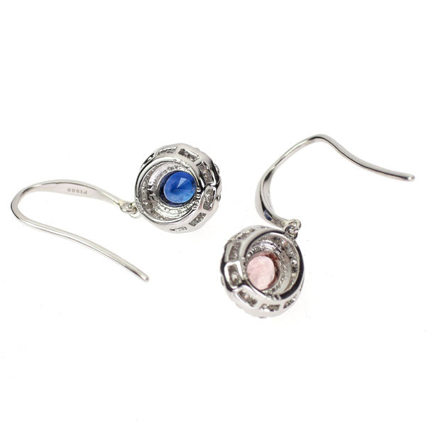 Pt950/ Pt900 パパラチア/ブルーサファイア ダイヤモンド ピアス 0.93ct D0.48ct