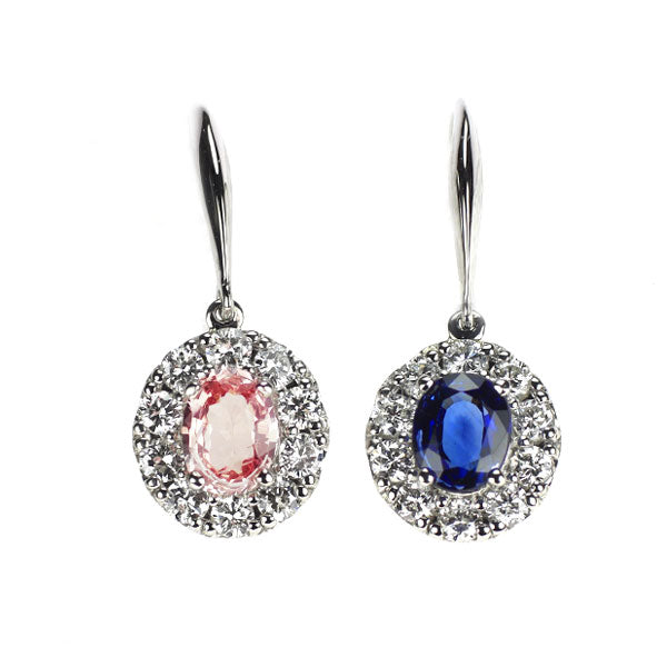 Pt950/ Pt900 パパラチア/ブルーサファイア ダイヤモンド ピアス 0.93ct D0.48ct