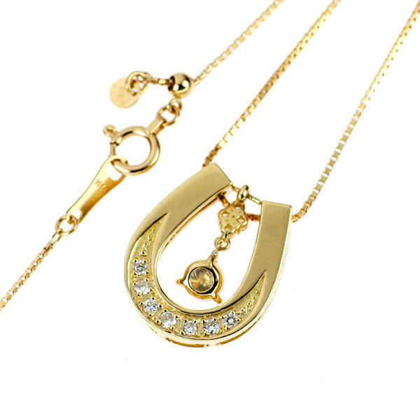 K18YG ダイヤモンド ペンダントネックレス 0.35ct 馬蹄 2way