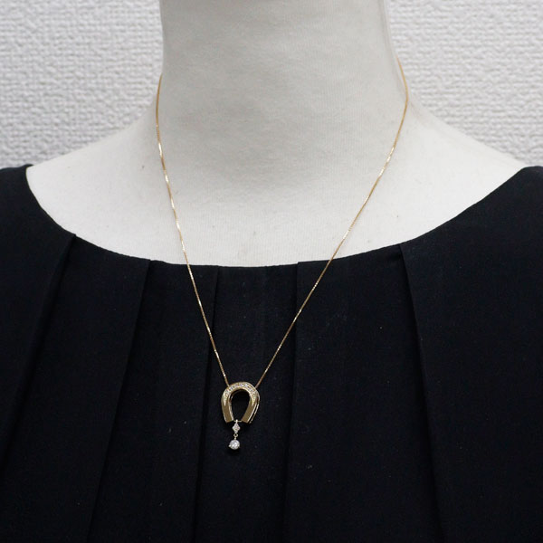 K18YG ダイヤモンド ペンダントネックレス 0.35ct 馬蹄 2way
