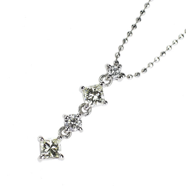 Pt900/ Pt850 プリンセスカット ダイヤモンド ペンダントネックレス 0.449ct Ｄ0.12ct