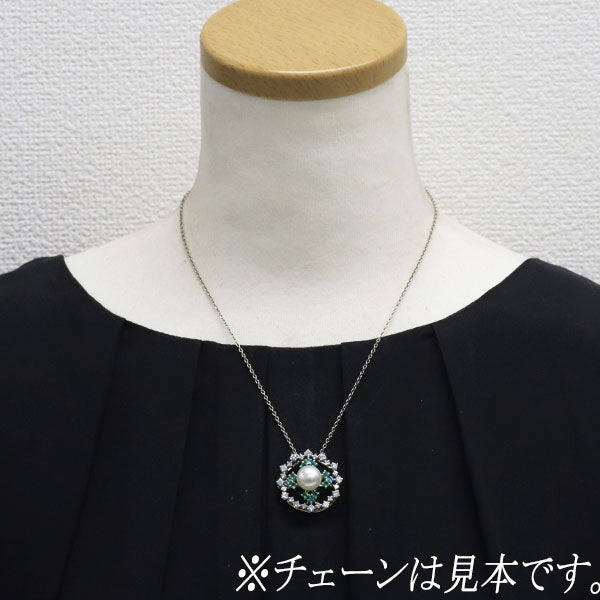 田崎真珠 Pt900 白蝶 真珠 エメラルド パライバトルマリン ダイヤ ブローチ兼ペンダントトップ 径約10.1mm D0.97ct