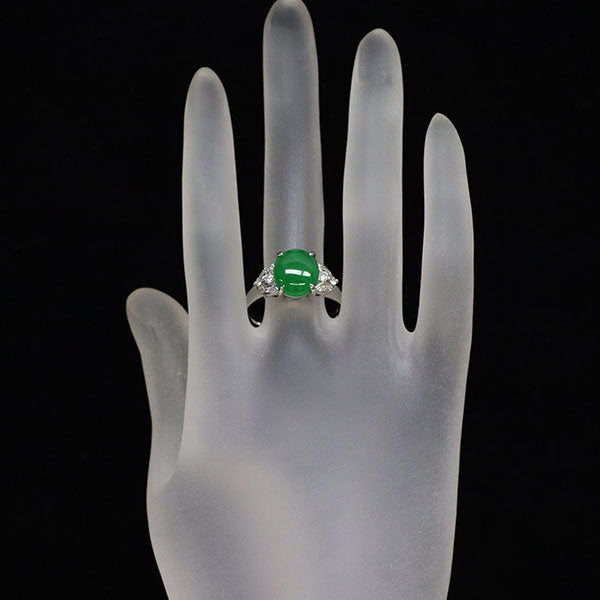 Pt900 翡翠 ダイヤモンド リング 4.56ct D0.27ct