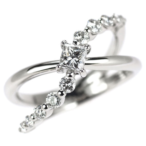 Pt950 プリンセスカット ダイヤモンド リング 0.37ct D0.32ct