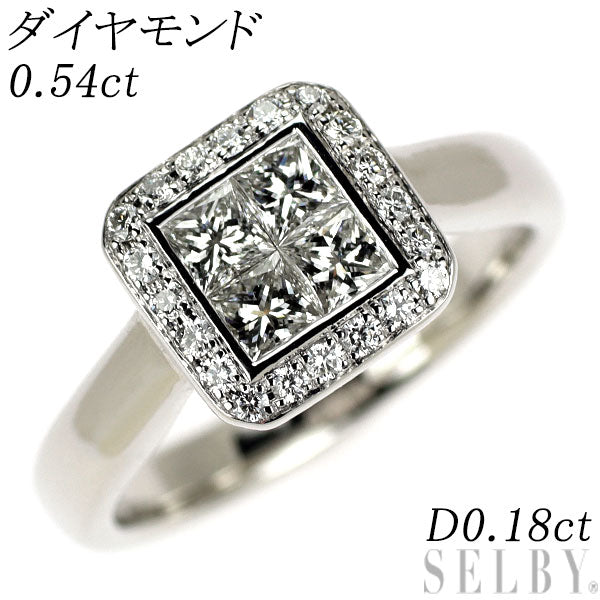 K18WG プリンセスカット ダイヤモンド  リング 0.54ct D0.18ct ミステリーセッティング