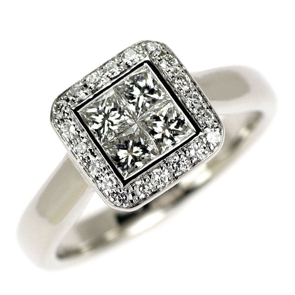 K18WG プリンセスカット ダイヤモンド  リング 0.54ct D0.18ct ミステリーセッティング